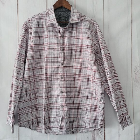 Taso Elba Men’s XL Button Front 100% Textured Cotton Long Sleeve Shirt, EUC - Picture 1 of 11